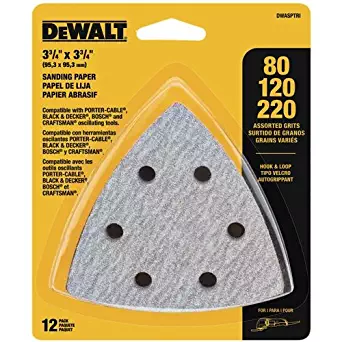 DEWALT DWASPTRI Hook and Loop Triangle Sandpaper Assorted, 12-Pack