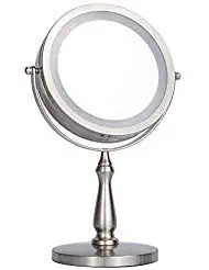 lighted makeup mirror,crafts llc makeup mirror compact design,swivel magnifying mirror 1x 5x 360°，electroplated sand nickel.