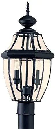 Sea Gull Lighting 8229-12 Outdoor Post Mount with Clear Beveled Glass Shades, Black Finish
