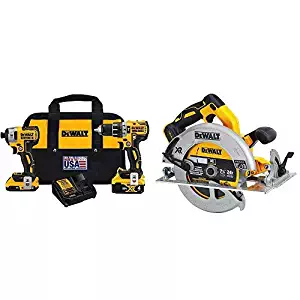 DEWALT DCK287D1M1 20V Cordless Hammerdrill and Impact Driver Combo Kit with DCS570B7-1/4" (184mm) 20V Cordless Circular Saw with Brake (Tool Only)