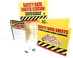 SDS Display Rack – Set with 3" Heavy Duty Ring Binder, Wire Rack, SDS Station Sign, Chain, Mounting Hardware, Free SDS Poster ($15 Value), Bilingual w/English/Spanish, Holds 600 Sheets