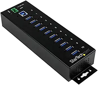 StarTech.com 10 Port USB 3.0 Hub - Industrial Grade - ESD/Surge Protection - Powered & Mountable USB Expander Hub (ST1030USBM),Black