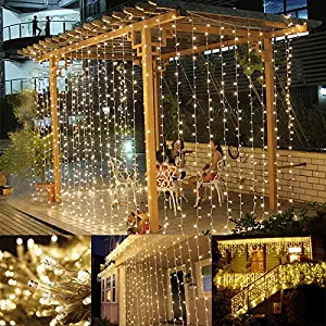 LE LED Curtain Lights, 9.8x9.8ft, 306 LED, 8 Modes, Plug in Twinkle Lights, Warm White, Indoor Outdoor Decorative Wall Window String Lights for Bedroom, Party, Wedding Backdrop, Patio Décor and More