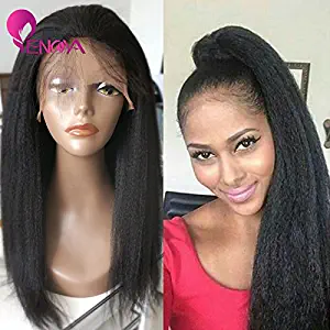 Natural Looking Italian Yaki Lace Front Wigs/Silk Top Lace Front Wigs Brazilian Remy Human Hair Wigs with Baby Hair for African Americans 130 Density (20" Silk Top Lace Front Wig)