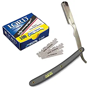 Classic Samurai Stainless Steel Professional Barber Straight Edge Razor with 100 Lord Single Edge Razor Blades (Gray)