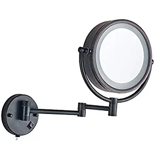 Cavoli Wall Mounted Makeup Mirror with LED Lighted 7x Magnification, Wall Mounted Magnifying Mirror Oil Bronze Finish (8.5-inch,7x)