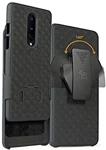 OnePlus 8 Case with Clip, Nakedcellphone [Black Tread] Kickstand Cover with [Rotating/Ratchet] Belt Hip Holster Combo for OnePlus 8 Phone