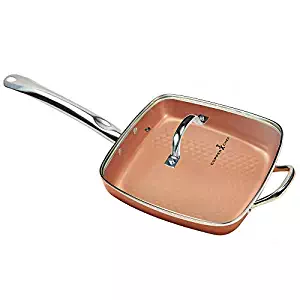 Copper Chef 12 Inch Diamond Fry Pan | Square Frying Pan With Lid | Skillet in Ceramic Non Stick | Perfect Cookware For Sauté And Grill