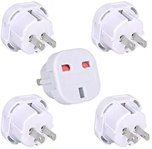 International Travel Power Adapter for UK to US American Australia New Zealand Plug with White Pack of 5