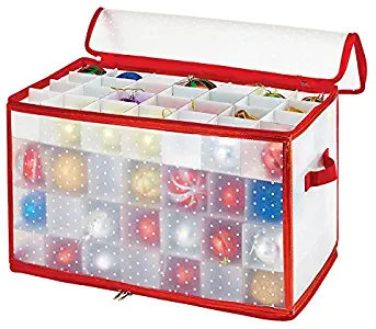 Simplify Ornament Storage Box/Plastic - Decorative Organizer - Storage Bin - Red - 112 Counts - L12 x W12 x H12