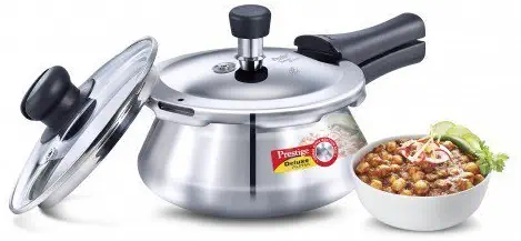 Prestige Deluxe Alpha Stainless Steel Pressure Cooker Handi With Glass Lid, 1.5 Litre, Silver