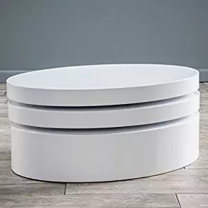 Christopher Knight Home 295367 Kendall Oval Mod Swivel Coffee Table, White, Hi-Gloss