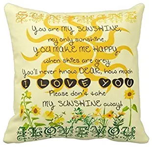 Jidmerrnm 18x18 Inches You are My Sunshine Pillow Fashion Home Decorative Pillowcase Cotton Polyester Pillow Cover Home Sofa Cushion Decorative