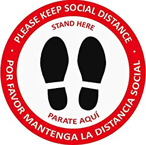 Social Distancing Floor Decals 5 Pack | 15’’ Round Vinyl Removable Social Distancing Signage Waterproof Adhesive Stickers | Maintain 6 Feet Apart Stand Here Warning Marker for Crowd Control