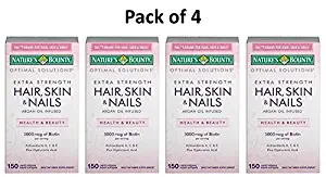 Nature's Bounty Optimal Solutions Extra Strength Hair, Skin and Nails Formula (150 count) (Pack of 4)