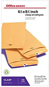 Office Depot Brand Clasp Envelopes, 6 1/2" x 9 1/2", Brown, Box of 100